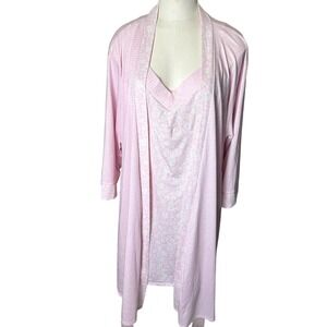 Laura Ashley Womens Pajama Set Nightgown Robe Pink Floral Stripe XL